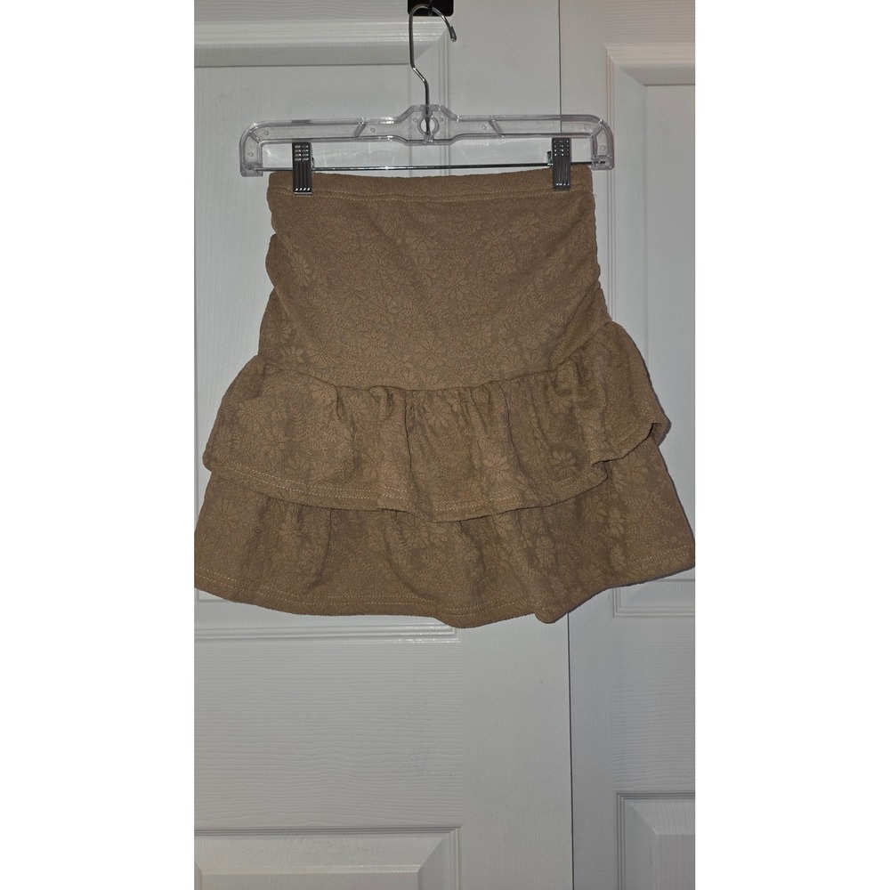 RoseSeek Khaki Smocked Tiered Ruffle Floral‎ Jacquard Skort Shorts Women XS NEW